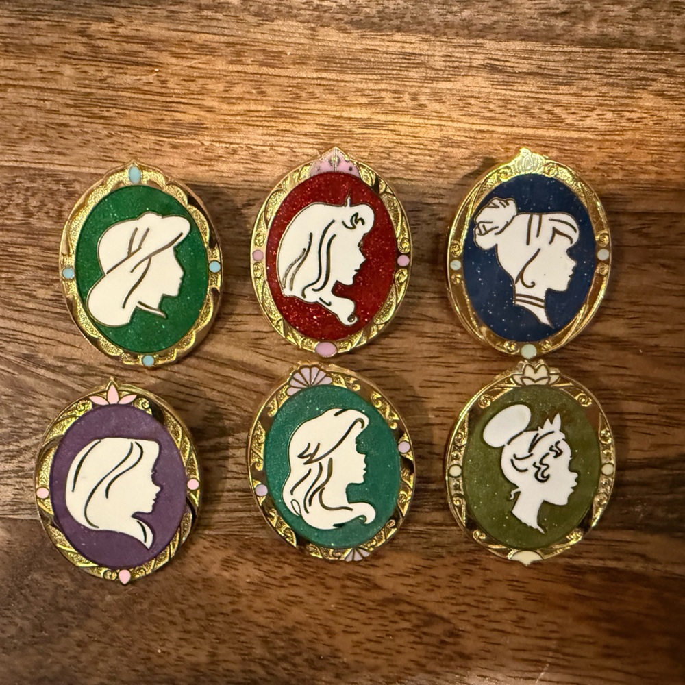Disney Cameo Pins Set - Green, Red, Blue, Purple, Gold